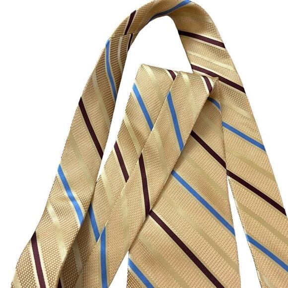 Jos A Bank Mens 100% Silk Yellow Blue Striped Hand Made Neck Tie 58" x 3.75" - Picture 8 of 16